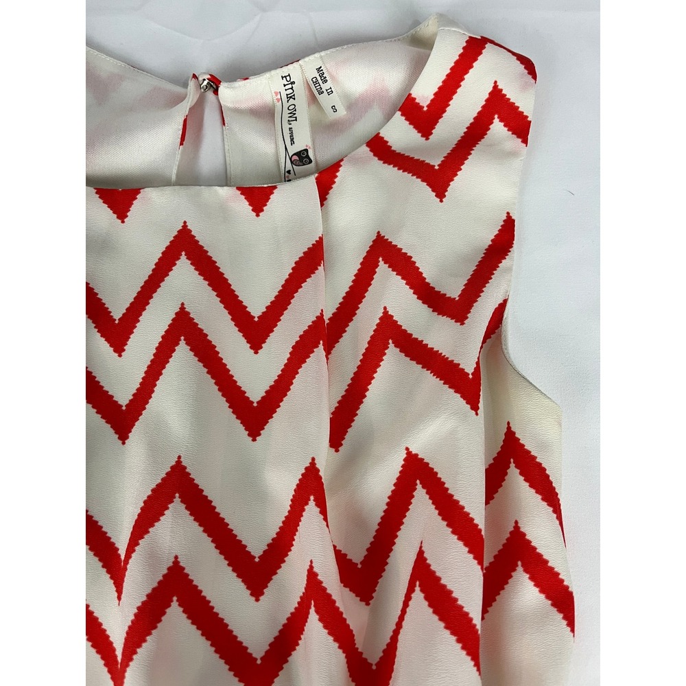 Pink Owl Red Chevron Sleeveless Dress Women's‎ Size Small Cute Pattern